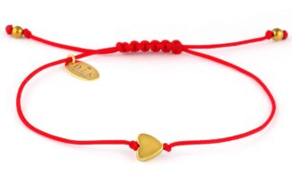 Bransoletka złote hematytowe serce na czerwonym sznurku