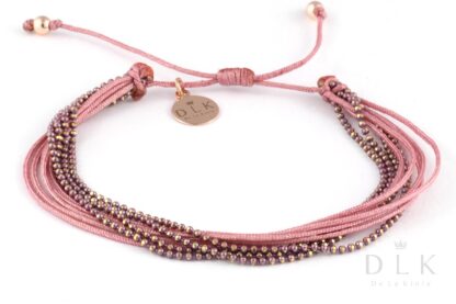 Bransoletka Pudrowo-różowe sznureczki z łańcuszkiem