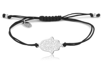 Chamsa bransoletka ze srebrną ręką Fatimy na sznurku
