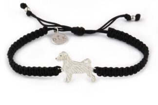 Kolekcja Rasy psów - Bransoletka z Jack Russell terrier srebrnym na czarnej makramie