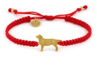 Kolekcja Rasy psów - Bransoletka z labradorem złotym na czerwonej makramie