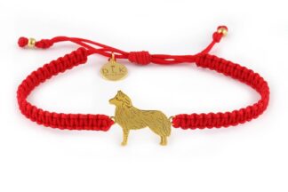 Kolekcja Rasy psów - Bransoletka z husky złotym na czerwonej makramie