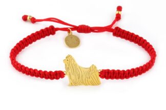 Kolekcja Rasy psów - Bransoletka z yorkshire terrier złotym na czerwonej makramie