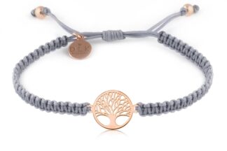 Bransoletka z Drzewem Życia rose gold na szarym sznurku makramie