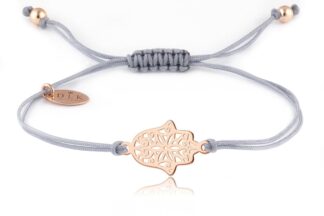 Chamsa bransoletka z ręką Fatimy na szarym sznurku