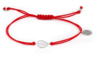 Bransoletka Czerwony sznurek z listkiem srebrnym