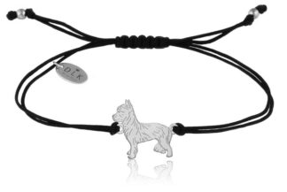 Bransoletka z psem yorkiem srebrnym na czarnym sznurku