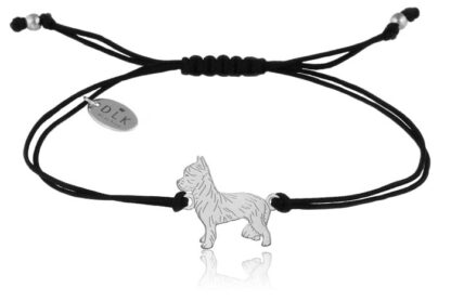 Bransoletka z psem yorkiem srebrnym na czarnym sznurku
