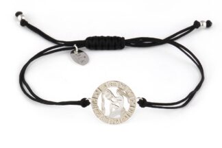 Bransoletka ze znakiem zodiaku WODNIK srebrny na czarnym sznurku