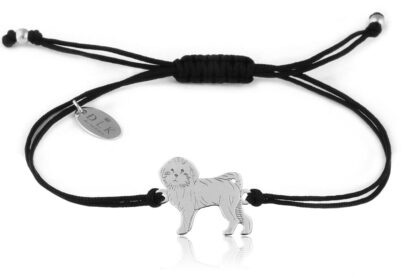 Bransoletka z psem maltańczykiem srebrnym na czarnym sznurku