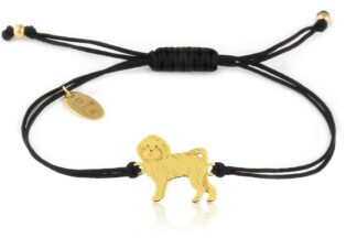 Bransoletka z psem maltańczykiem złotym na czarnym sznurku