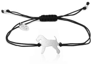 Bransoletka z foksterierem srebrnym na czarnym sznurku