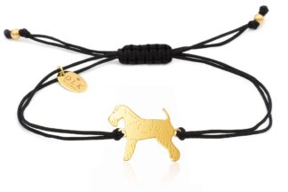 Bransoletka z foksterierem złotym na czarnym sznurku