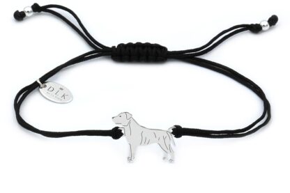 Bransoletka z psem staffikiem (Staffordshire bull terrier) srebrnym na czarnym sznurku