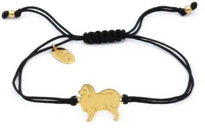 Bransoletka z psem samoyedem złotym na czarnym sznurku