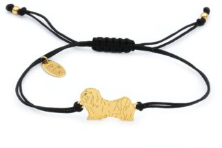 Bransoletka z psem hawańczykiem złotym na czarnym sznurku