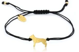 Bransoletka z psem pitbullem złotym na czarnym sznurku