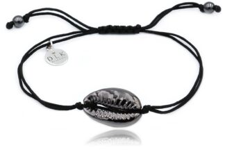 Bransoletka ze srebrno-czarną muszlą Kauri na czarnym sznurku