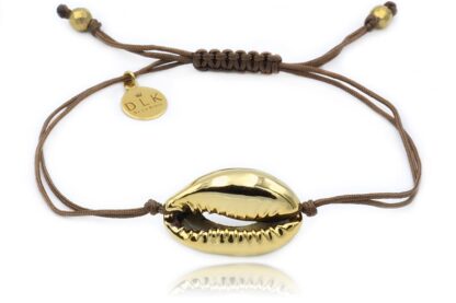 Bransoletka ze złotą muszlą Kauri na brązowym sznurku