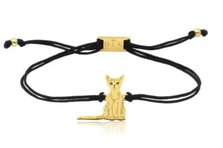 Bransoletka z kotem abisyńskim złotym na sznurku