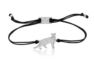 Bransoletka z kotem bengalskim srebrnym na sznurku