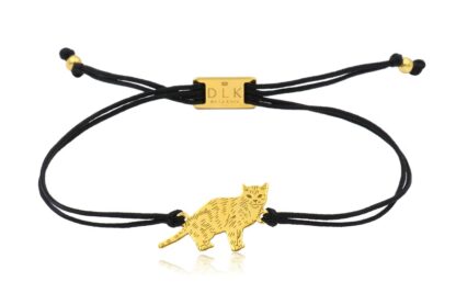 Bransoletka z kotem europejskim złotym na sznurku