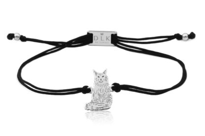 Bransoletka z kotem main coon srebrnym na sznurku