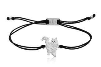 Bransoletka z kotem norweskim srebrnym na sznurku