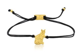 Bransoletka z kotem syjamskim złotym na sznurku