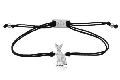 Bransoletka z kotem sfinksem srebrnym na sznurku