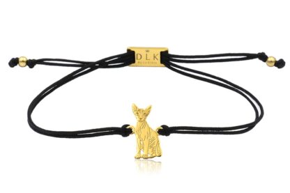 Bransoletka z kotem sfinksem złotym na sznurku