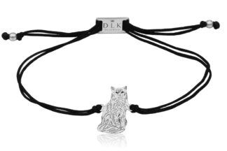 Bransoletka z kotem somalijskim srebrnym na sznurku