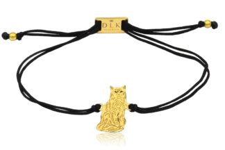 Bransoletka z kotem somalijskim złotym na sznurku