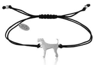 Bransoletka z psem airedale terrierem srebrnym na czarnym sznurku