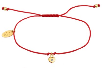 Bransoletka złote serduszko z kryształkiem na czerwonym sznurku